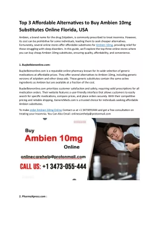 Top 3 Affordable Alternatives to Buy Ambien 10mg Substitutes Online in Florida,USA