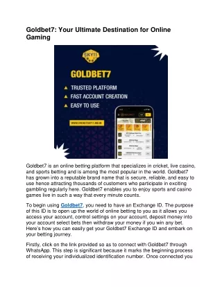 Goldbet7 Your Ultimate Destination for Online Gaming