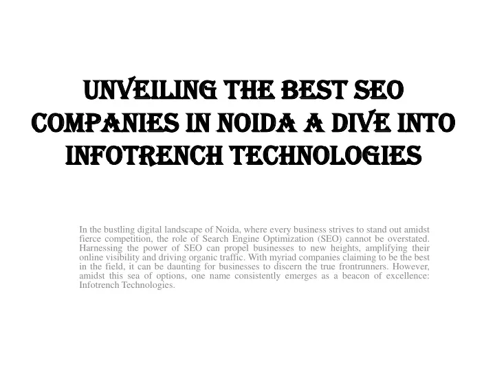 unveiling the best seo companies in noida a dive into infotrench technologies