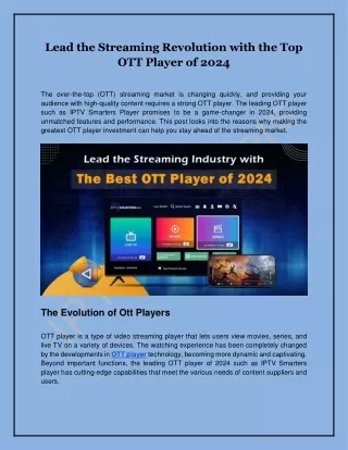 Lead the Streaming Revolution with the Top OTT Player of 2024