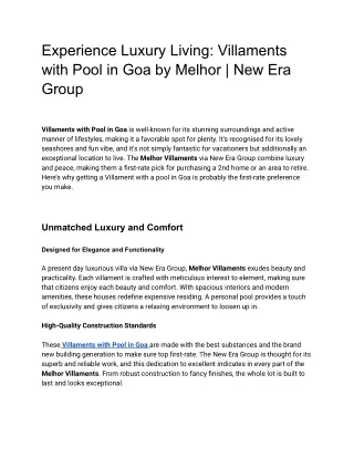 Villaments with Pool in Goa by Melhor: Luxurious Living Redefined