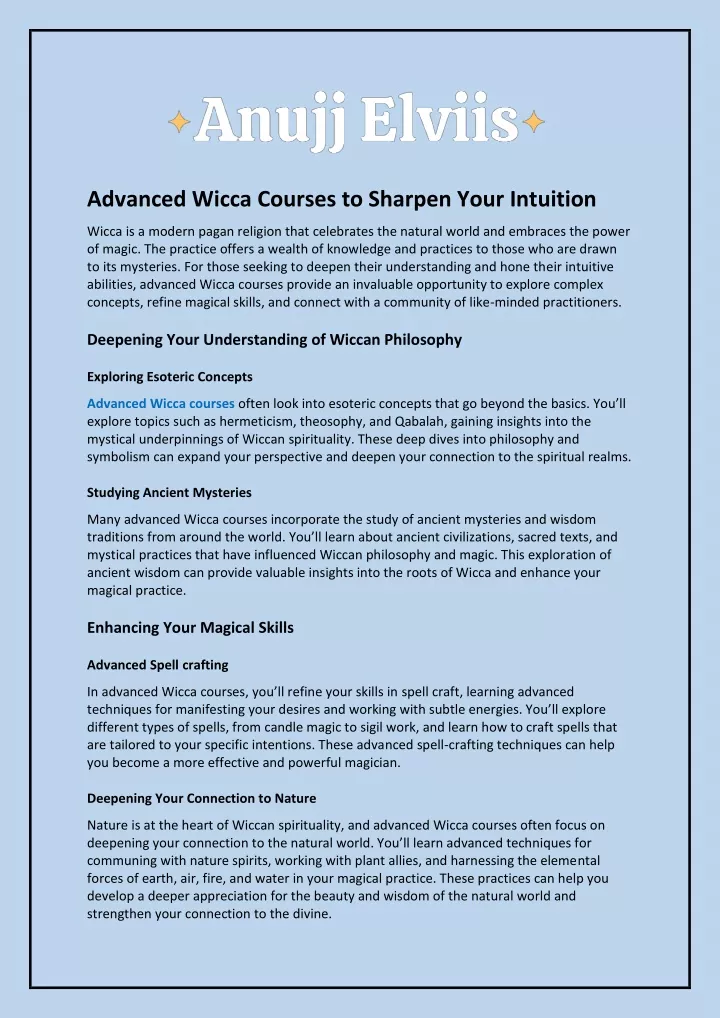 advanced wicca courses to sharpen your intuition