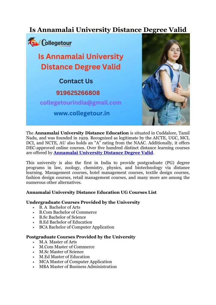 is annamalai university distance degree valid