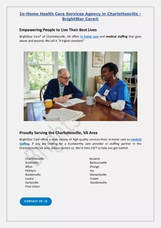 In Home Health Care Services Agency in Charlottesville - BrightStar Care