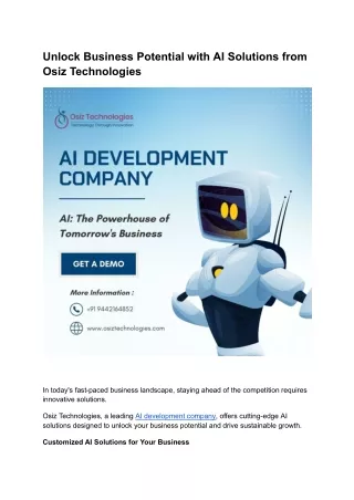 Unlock Business Potential with AI Solutions from Osiz Technologies