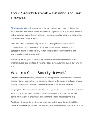 cloud security network definition and best