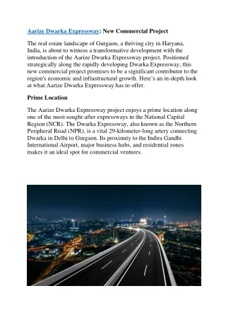 Aarize Dwarka Expressway
