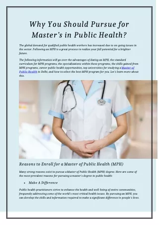 Why You Should Pursue for Master’s in Public Health?