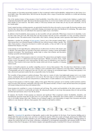 The Benefits of Linen Pyjamas - Comfort and Breathability for a Good Night's Sleep