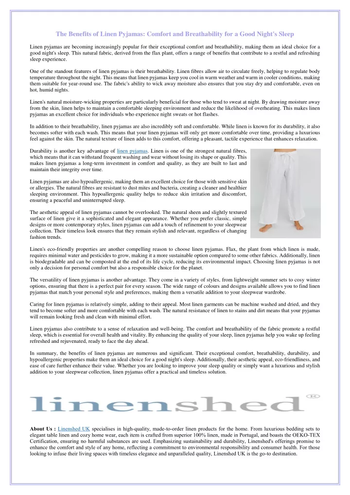 the benefits of linen pyjamas comfort