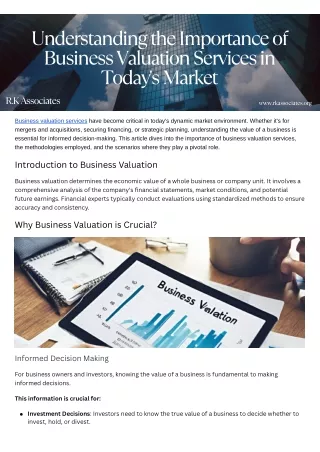 Understanding the Importance of Business Valuation Services in Today's Market