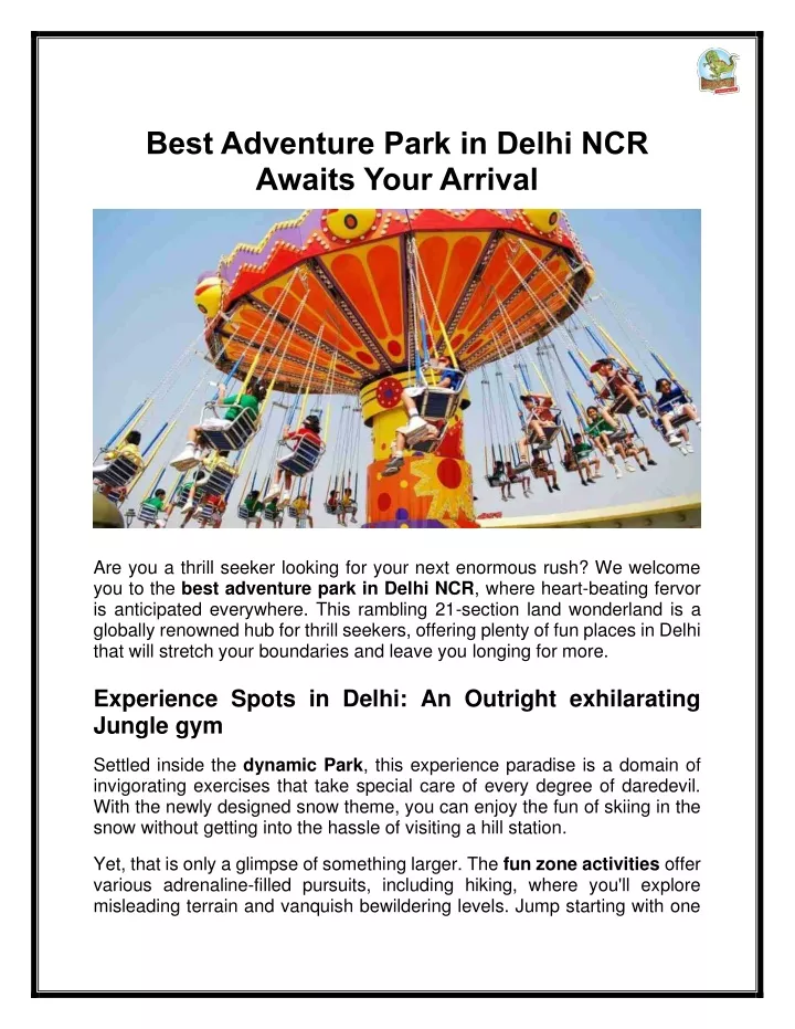 best adventure park in delhi ncr awaits your