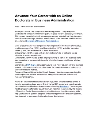 Advance Your Career with an Online Doctorate in Business Administration
