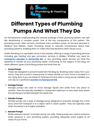 Different Types of Plumbing Pumps And What They Do