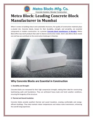 Leading Concrete Block Manufacturer in Mumbai