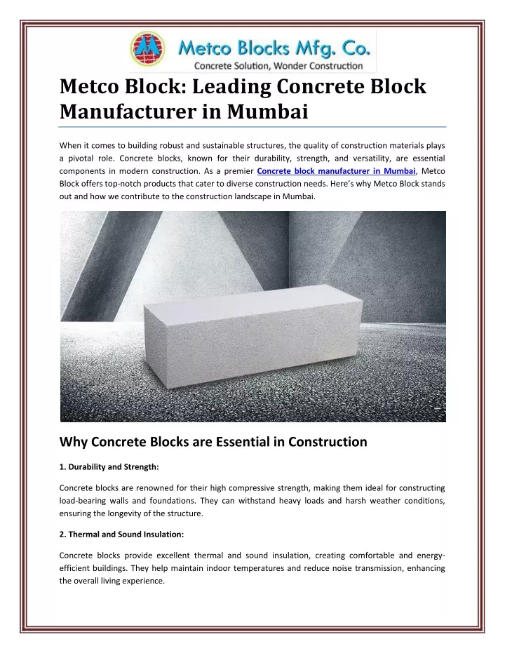 metco block leading concrete block manufacturer