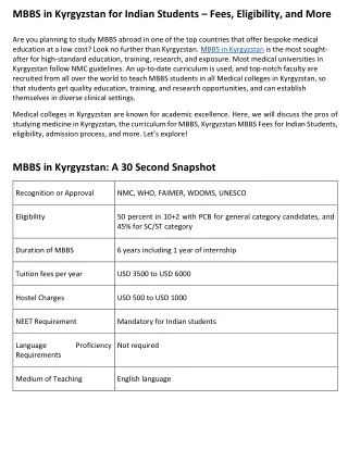 MBBS in Kyrgyzstan for Indian Students