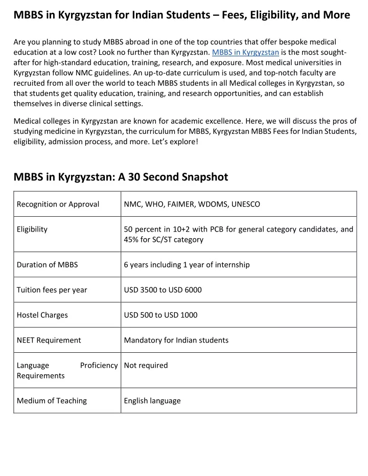 mbbs in kyrgyzstan for indian students fees