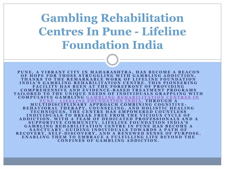 gambling rehabilitation centres in pune lifeline foundation india