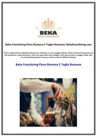 Beka Franchising Pinsa Romana E Teglia Romana| Bekafranchising.com