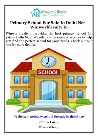 Primary School For Sale In Delhi Ncr  Winworldrealty.in