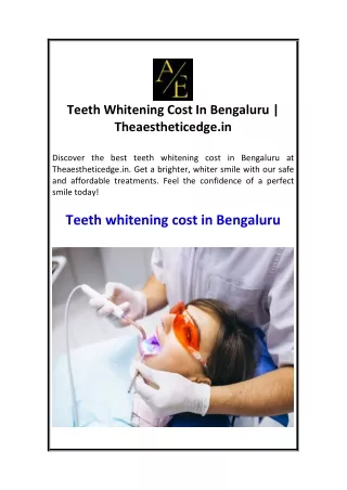 Teeth Whitening Cost In Bengaluru  Theaestheticedge.in