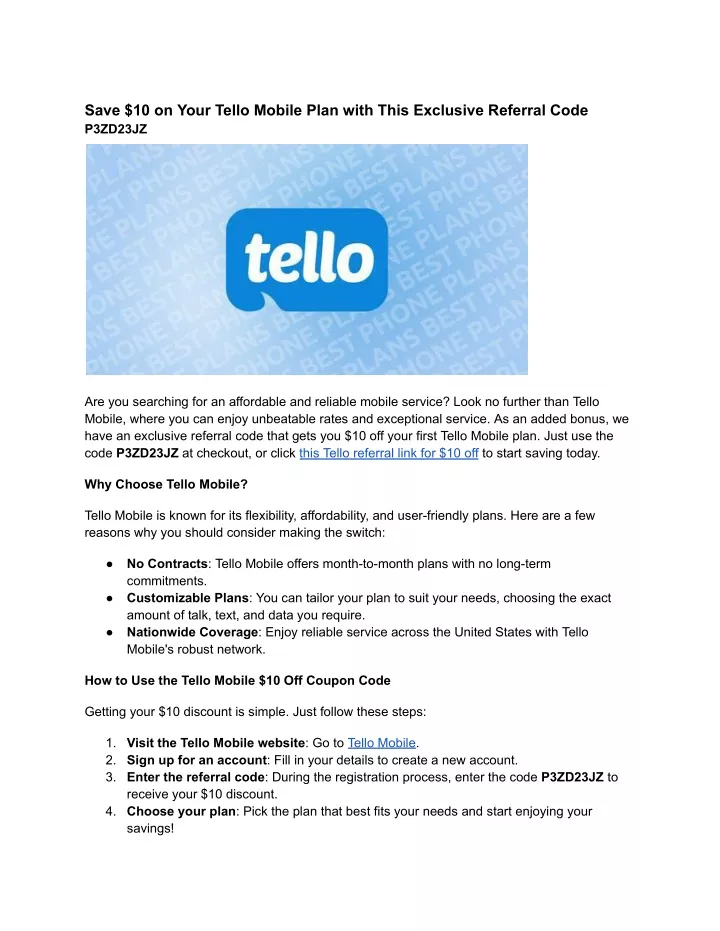 save 10 on your tello mobile plan with this