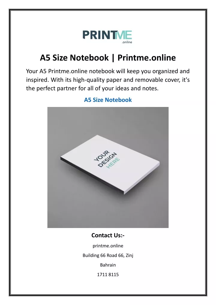 a5 size notebook printme online