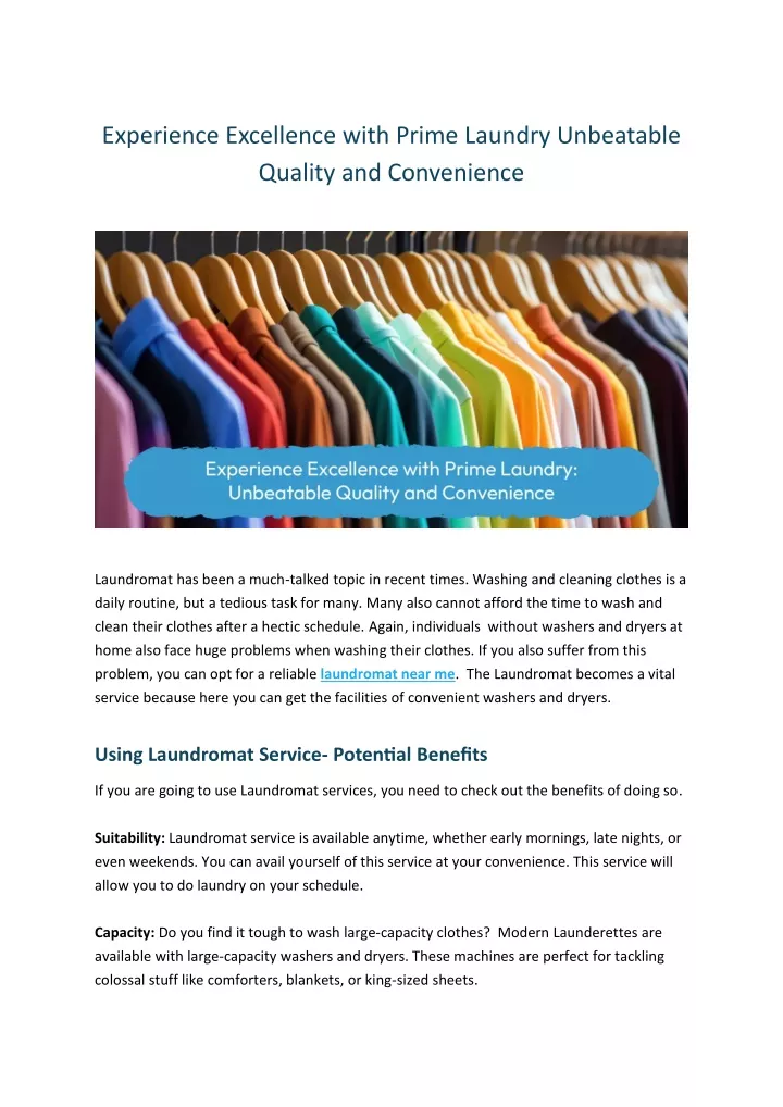 experience excellence with prime laundry