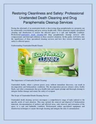 Restoring Cleanliness and Safety: Professional Unattended Death Cleaning and Dru