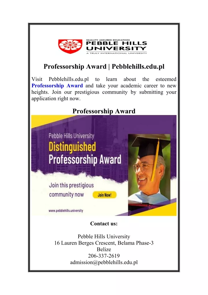 professorship award pebblehills edu pl