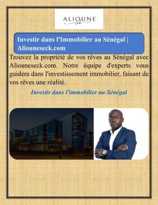 Investir dans l'Immobilier au Sénégal  Aliouneseck.com