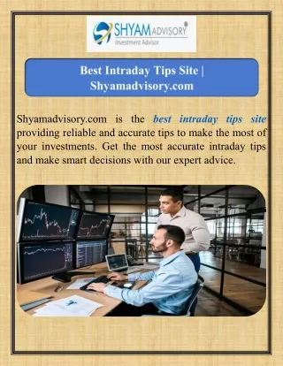 Best Intraday Tips Site  Shyamadvisory.com