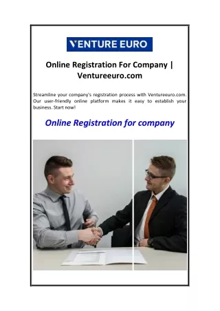 Online Registration For Company  Ventureeuro.com
