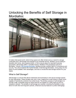 Unlocking the Benefits of Self Storage in Mordialloc