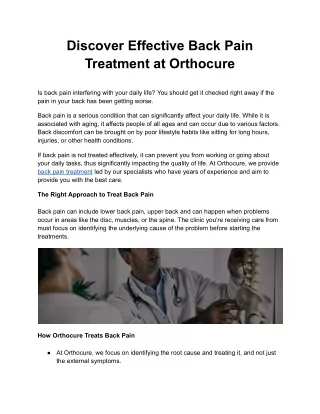 Discover Effective Back Pain Treatment at Orthocure