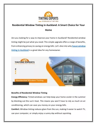 Residential Window Tinting in Auckland - A Smart Choice for Your Home