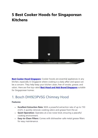 Best Cooker Hood Singapore