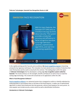 Swisstek Face Recognition Device in UAE