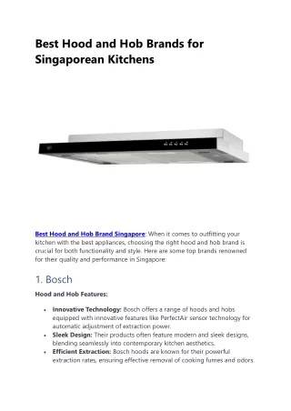 Best Hood and Hob Brand Singapore