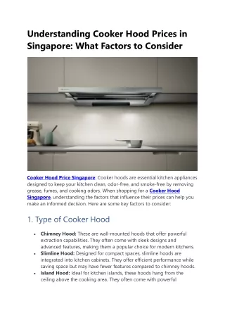Cooker Hood Price Singapore