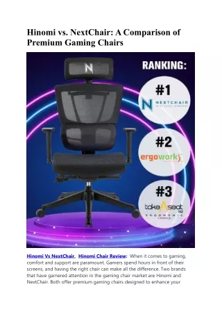 Hinomi vs. NextChair  A Comparison of Premium Gaming Chairs