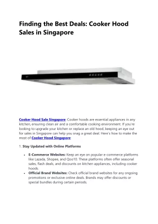 Cooker Hood Sale Singapore