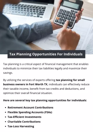 Tax Planning Opportunities For Individuals