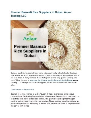 Premier Basmati Rice Suppliers in Dubai Ankur Trading LLC