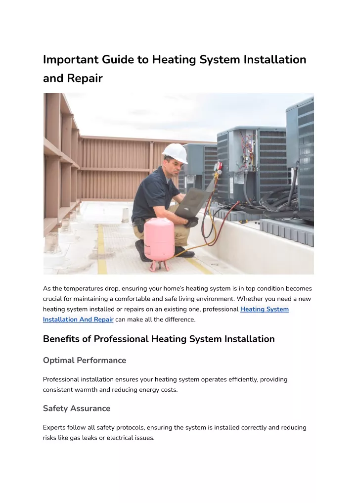 important guide to heating system installation