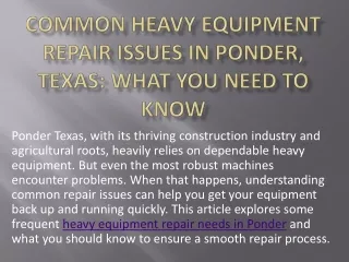 Common Heavy Equipment Repair Issues in Ponder, Texas What You Need to Know