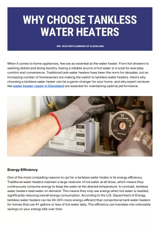 Why Choose Tankless Water Heaters