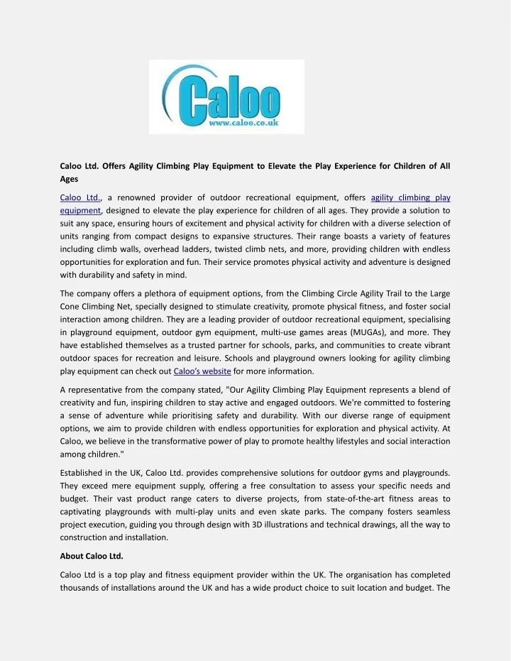 PPT - Caloo Ltd. Offers Agility Climbing Play Equipment to Elevate the ...