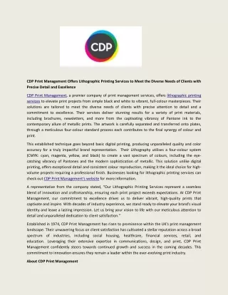 cdp print management offers lithographic printing